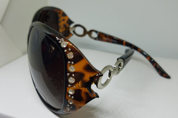 Plastic Sunglasses with Rhinestones (Leopard frame)