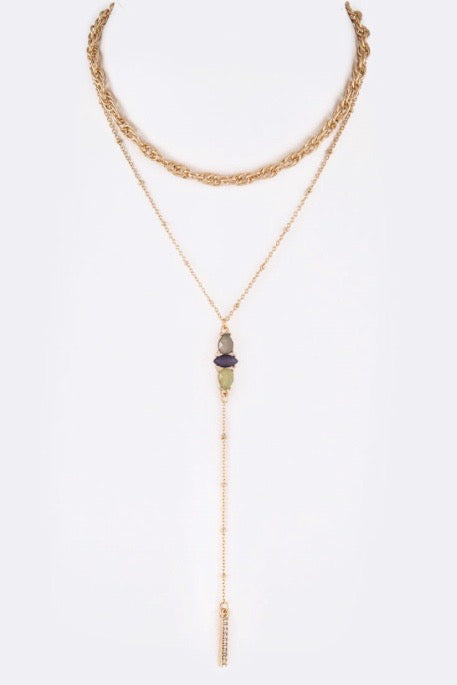 Crystal Bar Drop Layer Long Necklace