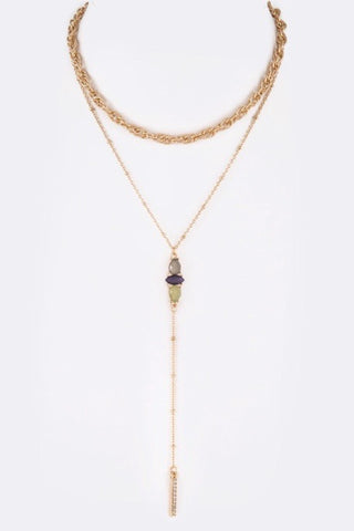 Crystal Bar Drop Layer Long Necklace
