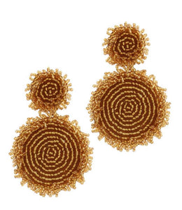 Gold Seed Double Circle Post Drop Earrings