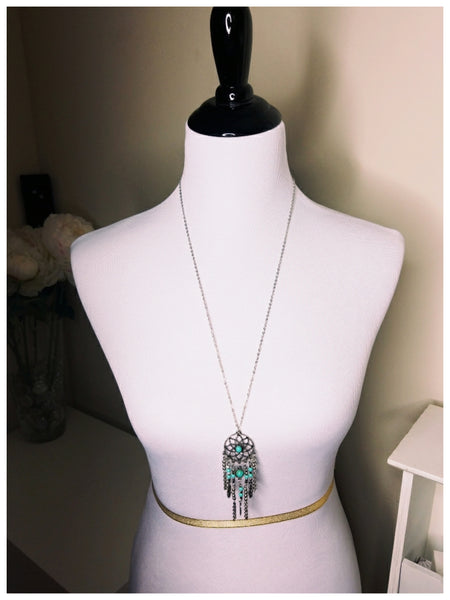 Boho Dream Catcher Feather Turquoise Bead Necklace